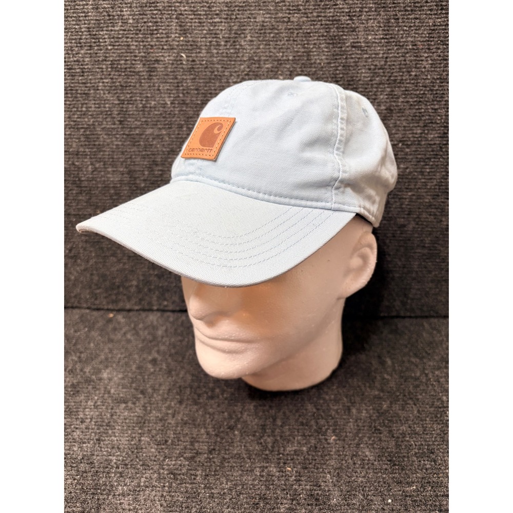 Carhartt Odessa Canvas Baseball Cap Light Blue Adjustable Hat with Leather Patch